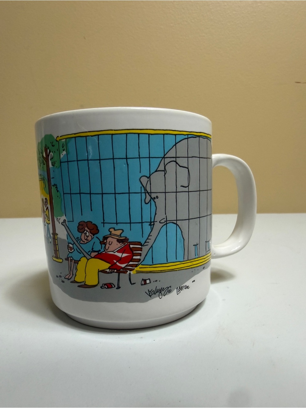 Vintage Papel LAFF line Humor Mug Elephant Zoo Cartoon Coffee Cup